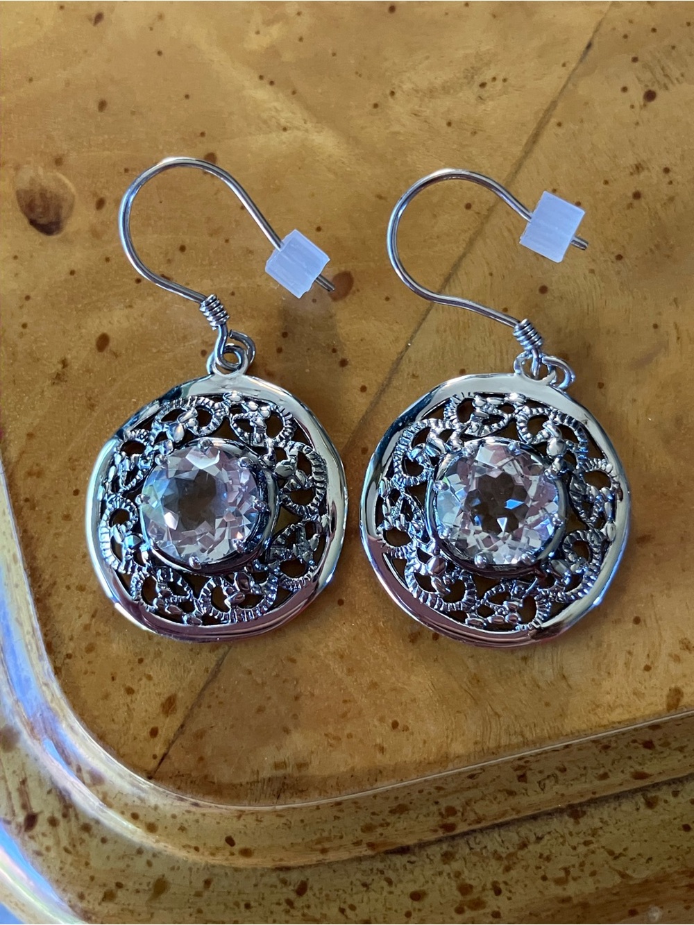 Genuine White Topaz Sterling Silver Dangle Earrings
